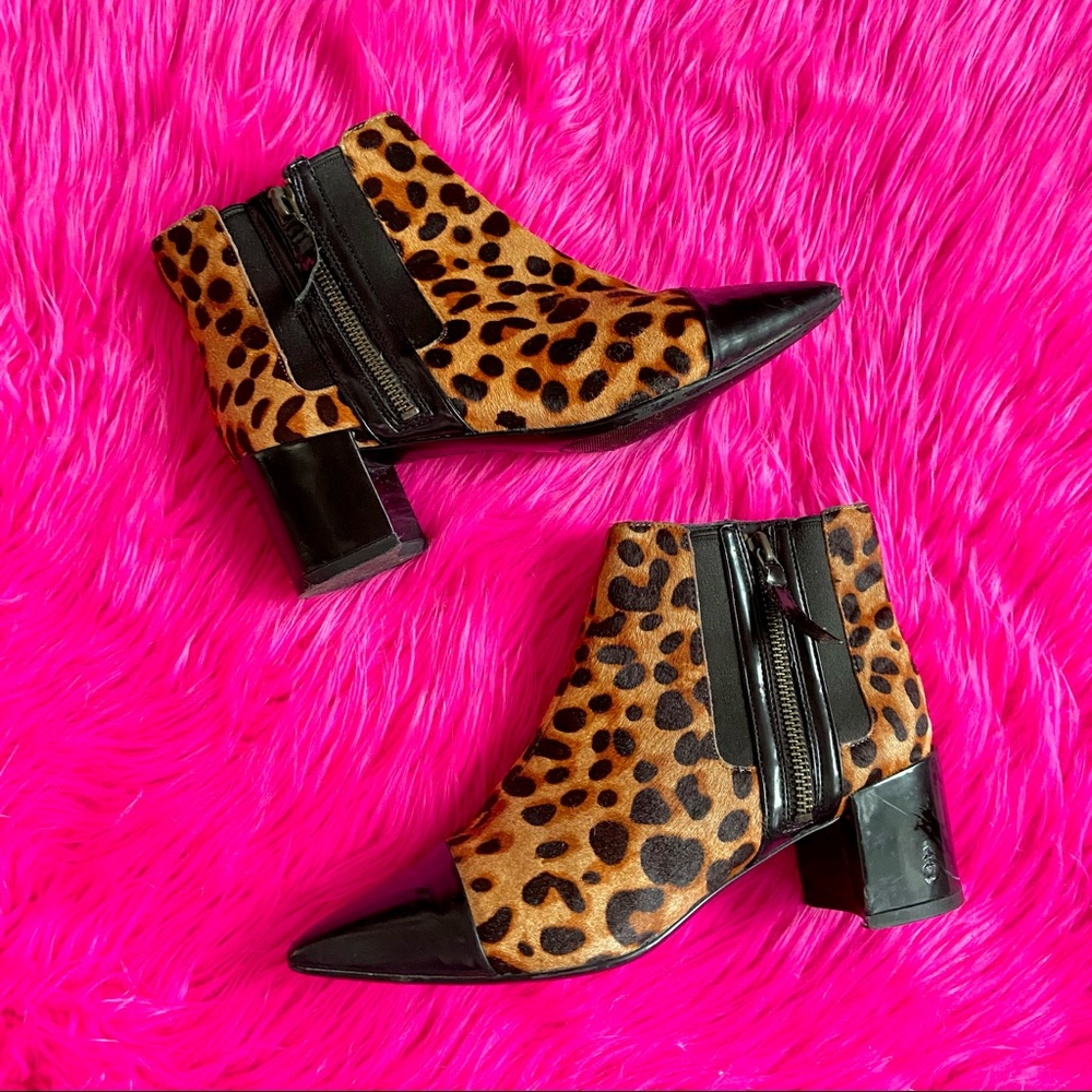 Leopard Print Pointed Toe Nine West Ankle Boots